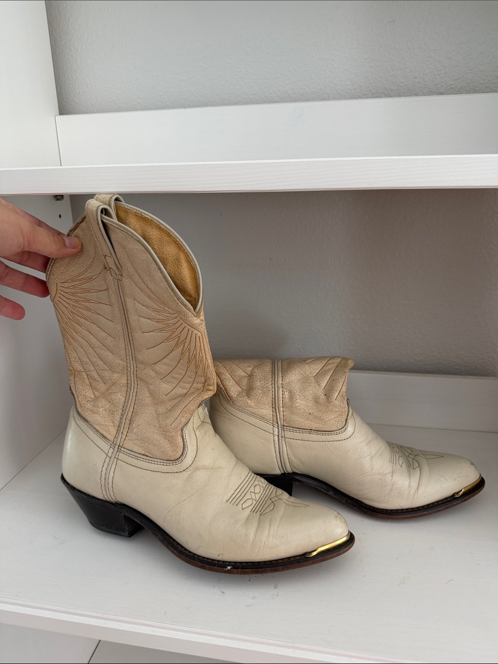 Women's Cream Two-Tone Western Ankle Boots